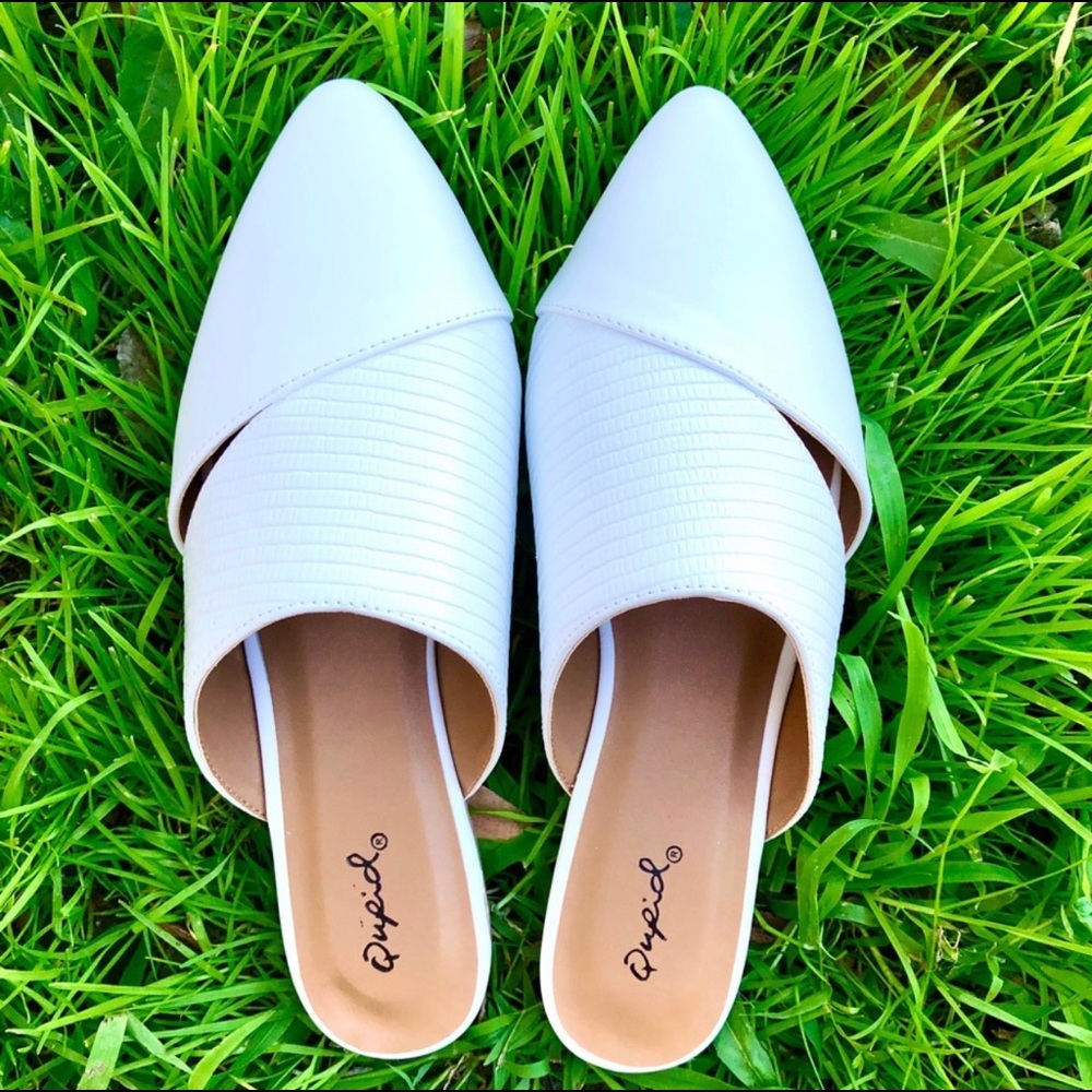 White Vegan Leather Mule Flats
